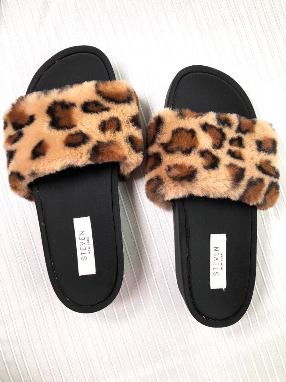 BRAND NEW Steven New York Leopard Faux Fur Slides Women's Size 7.5 REVE01D1
